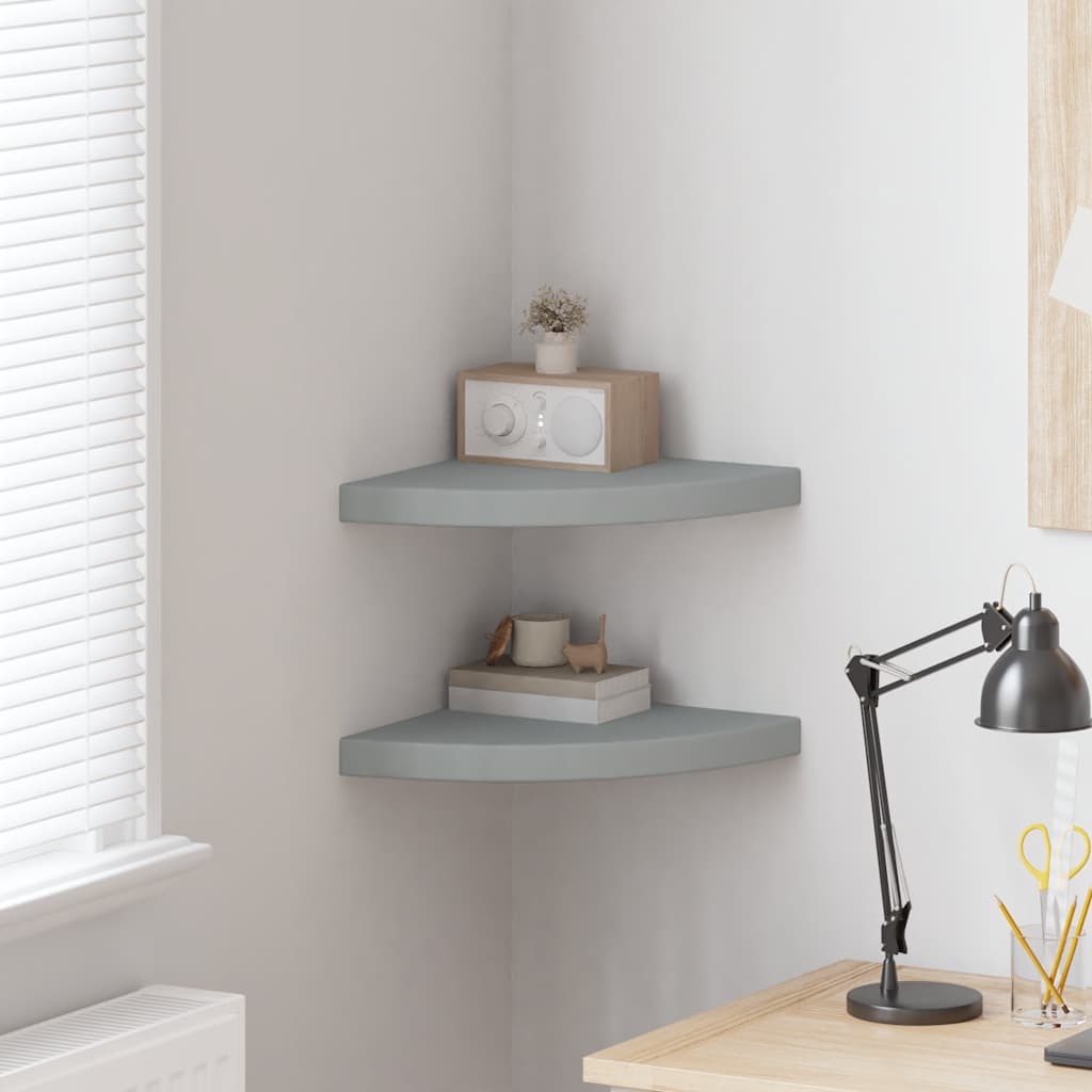 Floating Corner Shelves 2 pcs Grey 35x35x3.8 cm MDF