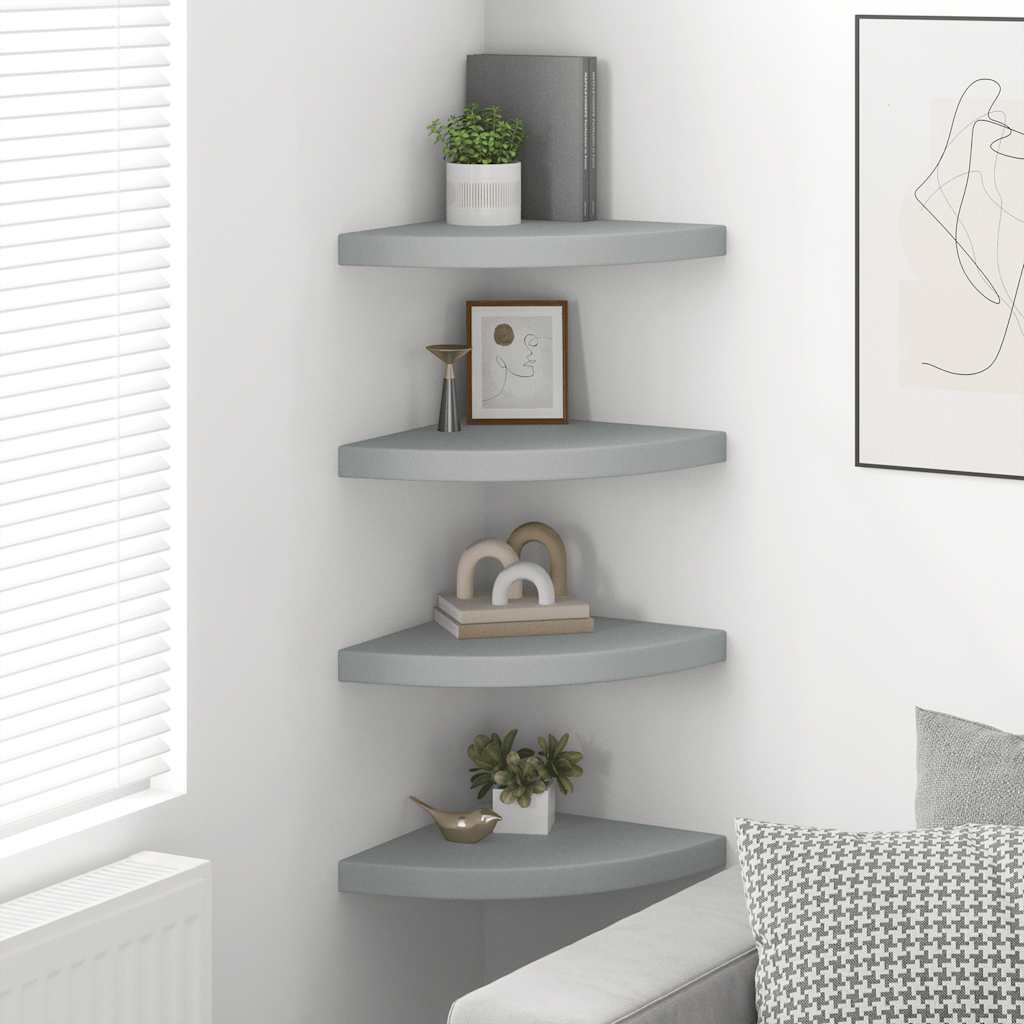 Floating Corner Shelves 4 pcs Grey 35x35x3.8 cm MDF