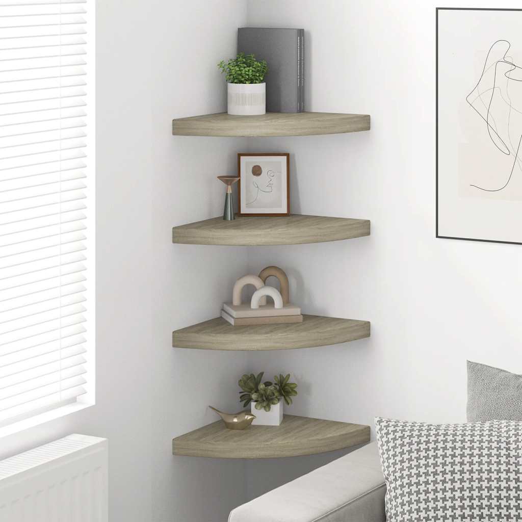 Floating Corner Shelves 4 pcs Oak 35x35x3.8 cm MDF
