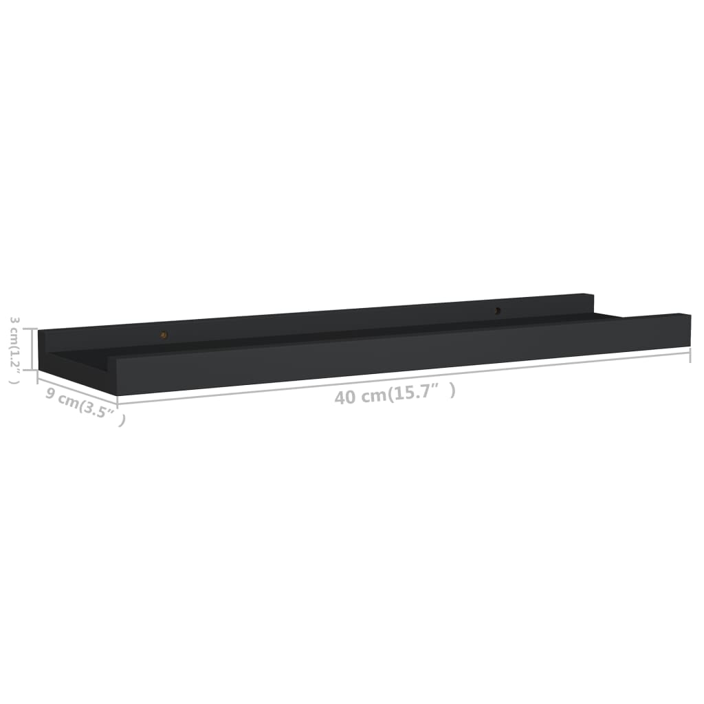 vidaXL Picture Frame Ledge Shelves 2 pcs Black 40x9x3 cm MDF