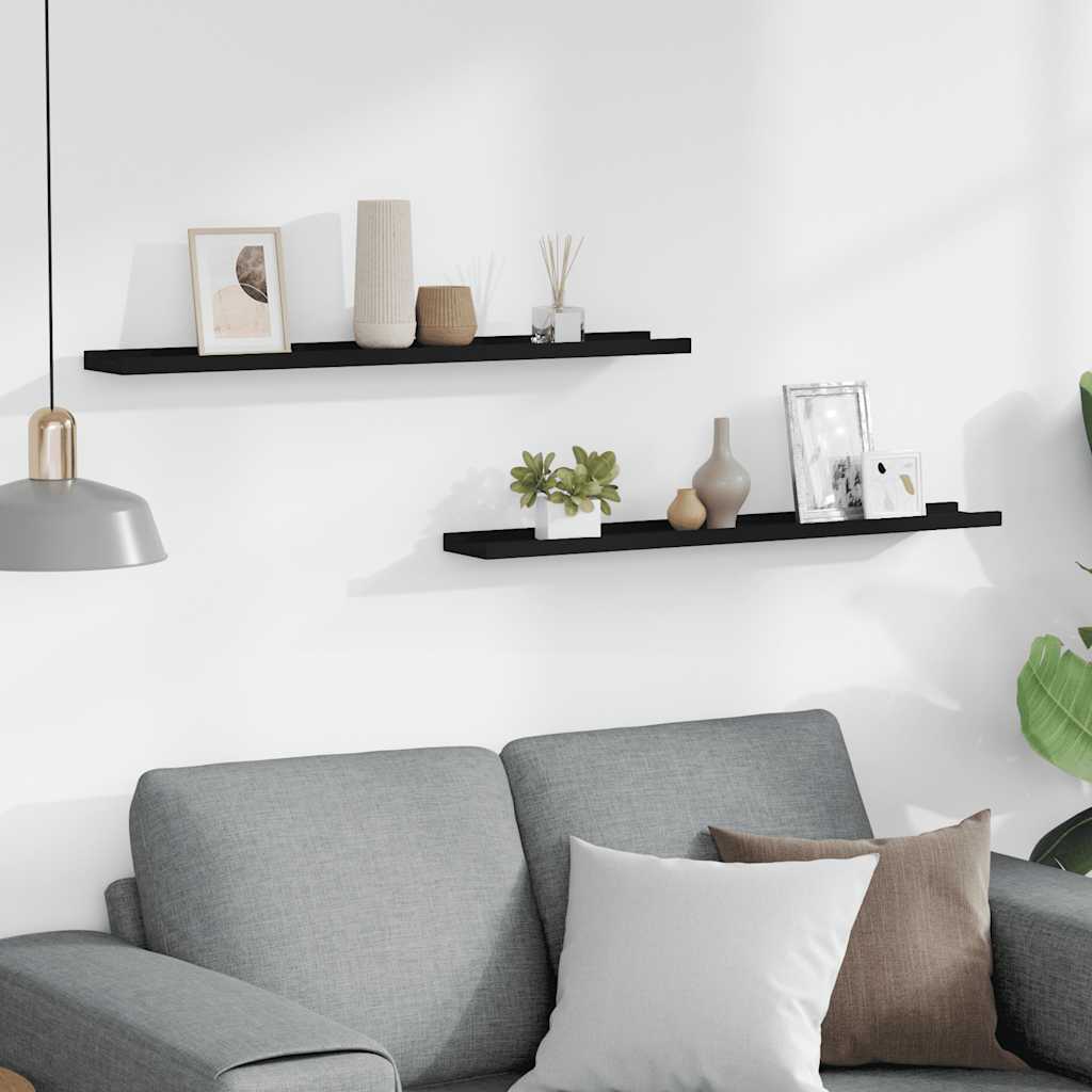 Picture Frame Ledge Shelves 2 pcs Black 80x9x3 cm MDF