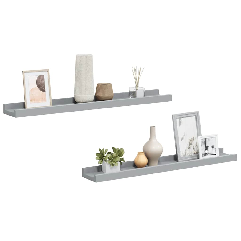 Picture Frame Ledge Shelves 2 pcs Grey 60x9x3 cm MDF