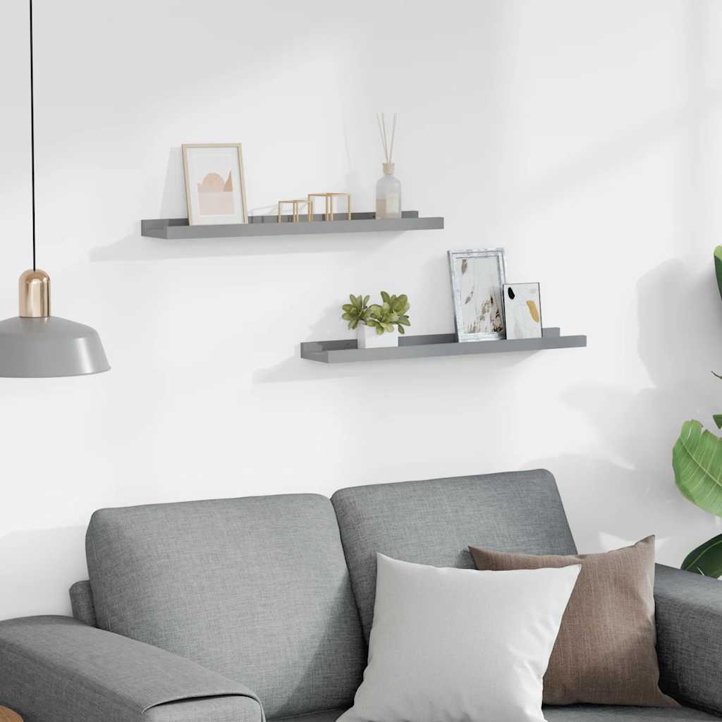 Picture Frame Ledge Shelves 2 pcs Grey 60x9x3 cm MDF