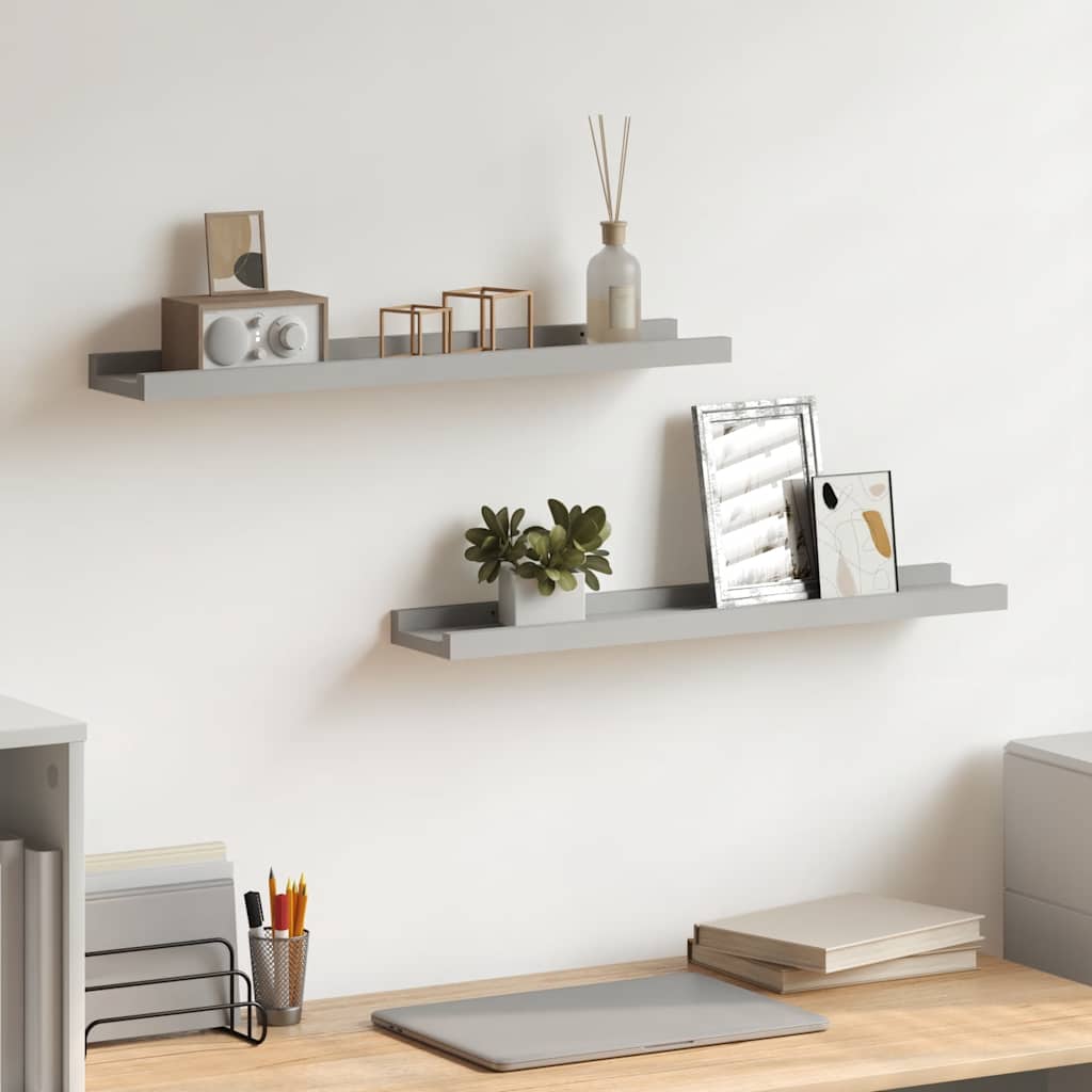 Picture Frame Ledge Shelves 2 pcs Grey 60x9x3 cm MDF