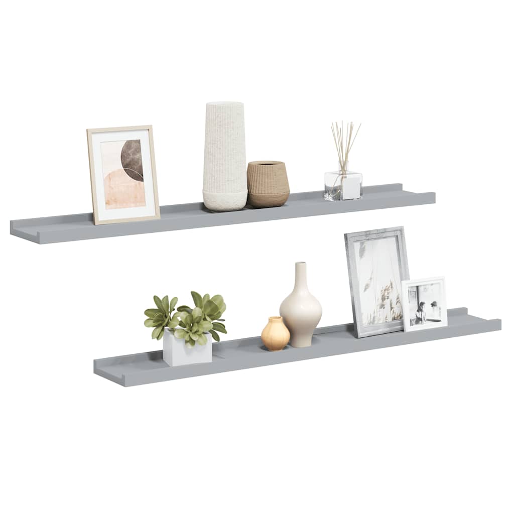 Picture Frame Ledge Shelves 2 pcs Grey 80x9x3 cm MDF