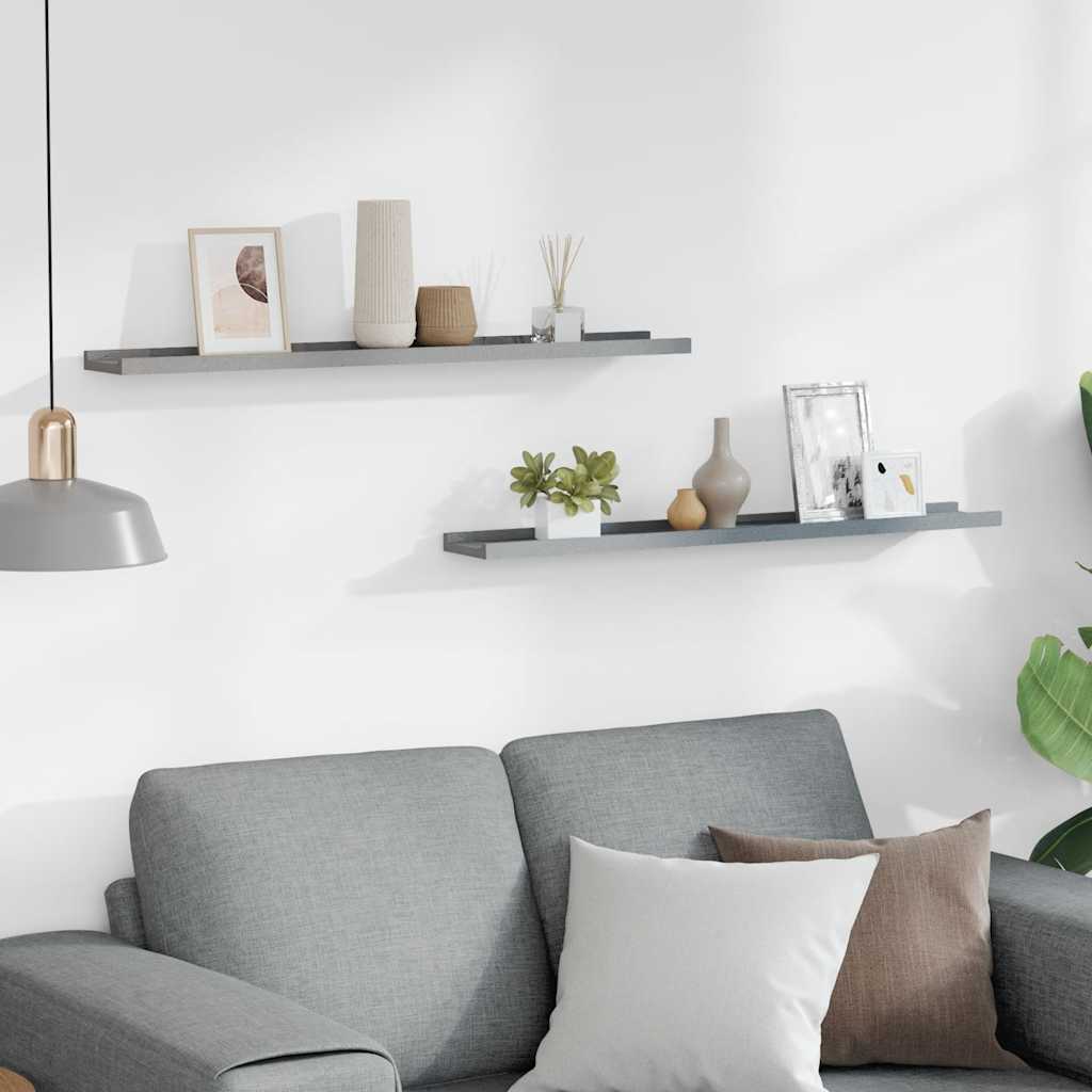 Picture Frame Ledge Shelves 2 pcs Grey 80x9x3 cm MDF