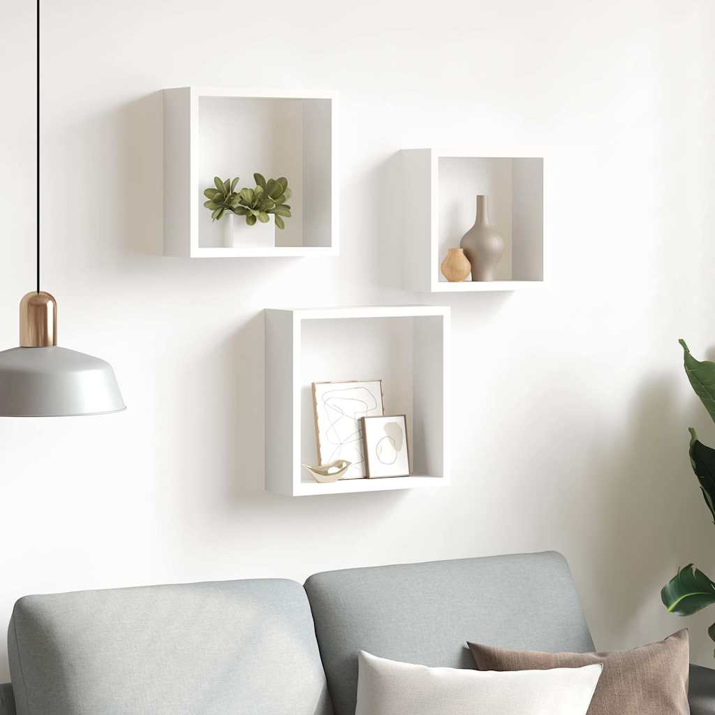 Wall Cube Shelves 3 pcs White MDF