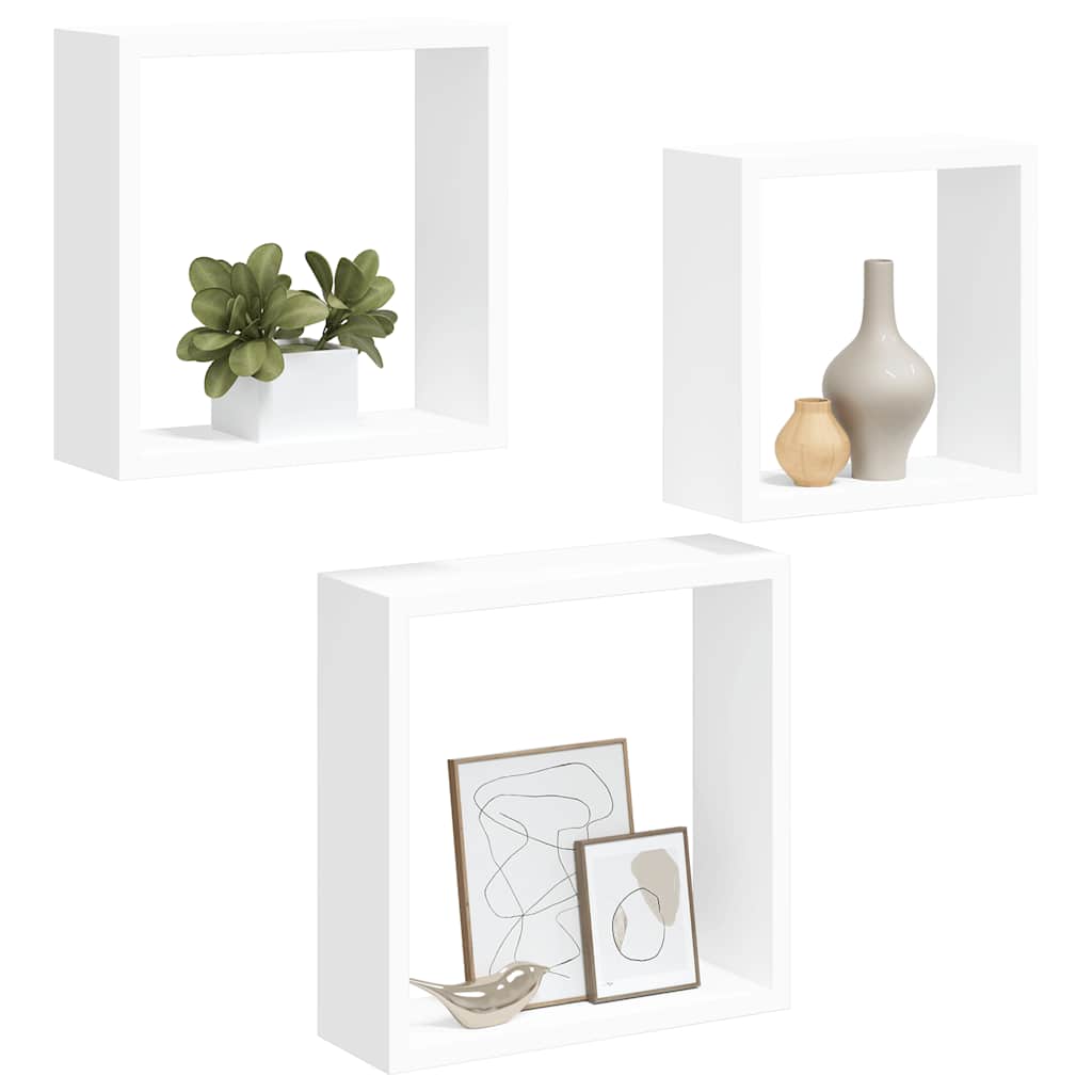 Wall Cube Shelves 3 pcs White MDF