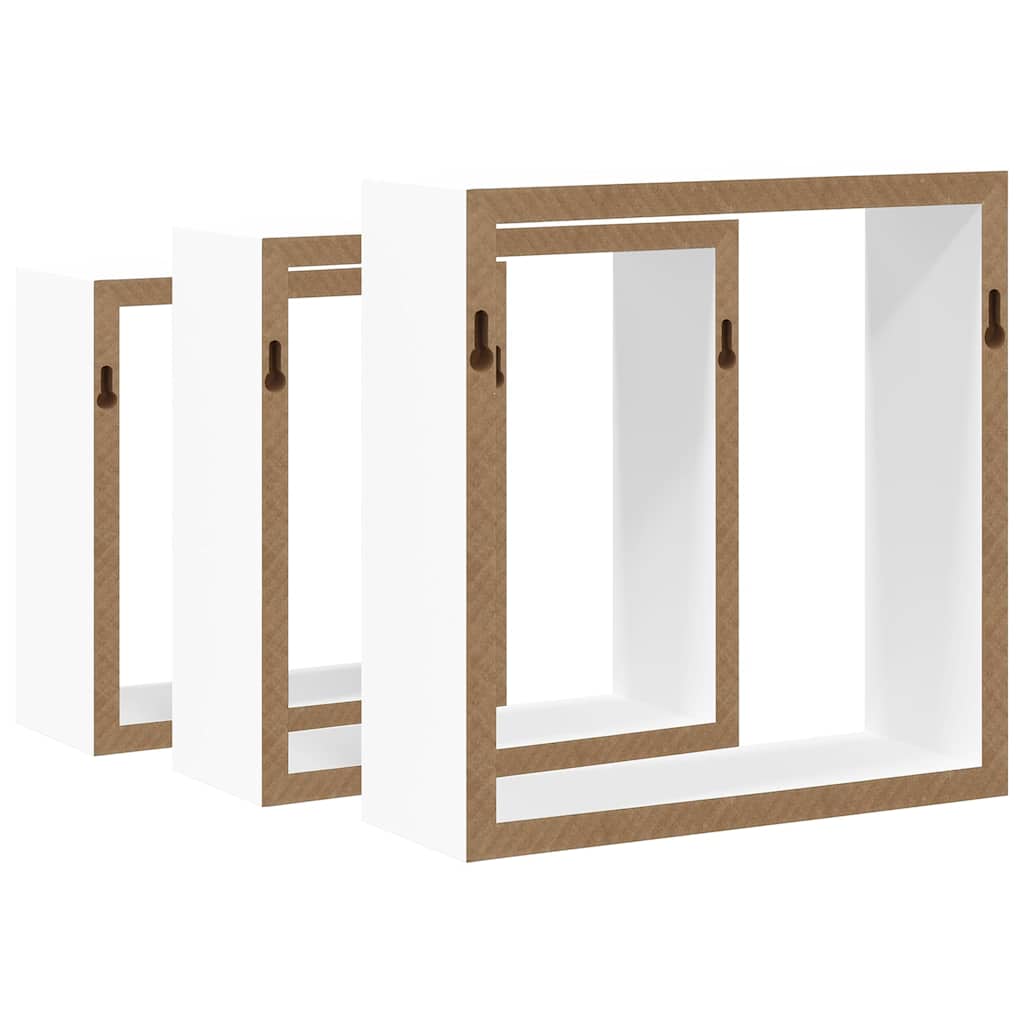 Wall Cube Shelves 3 pcs White MDF
