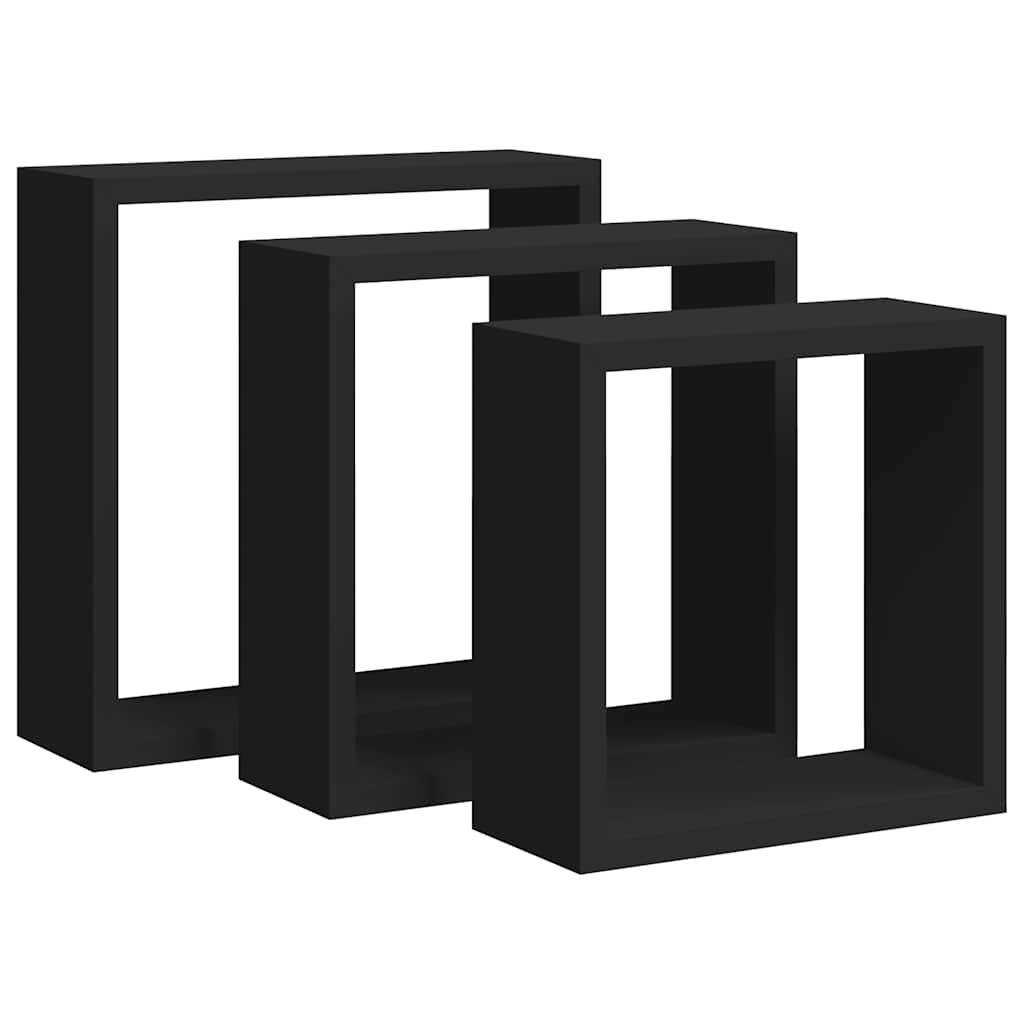 Wall Cube Shelf | Set of 3 | Black | MDF | Large, Medium, Small