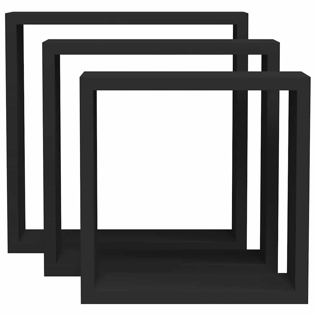 Wall Cube Shelf | Set of 3 | Black | MDF | Large, Medium, Small