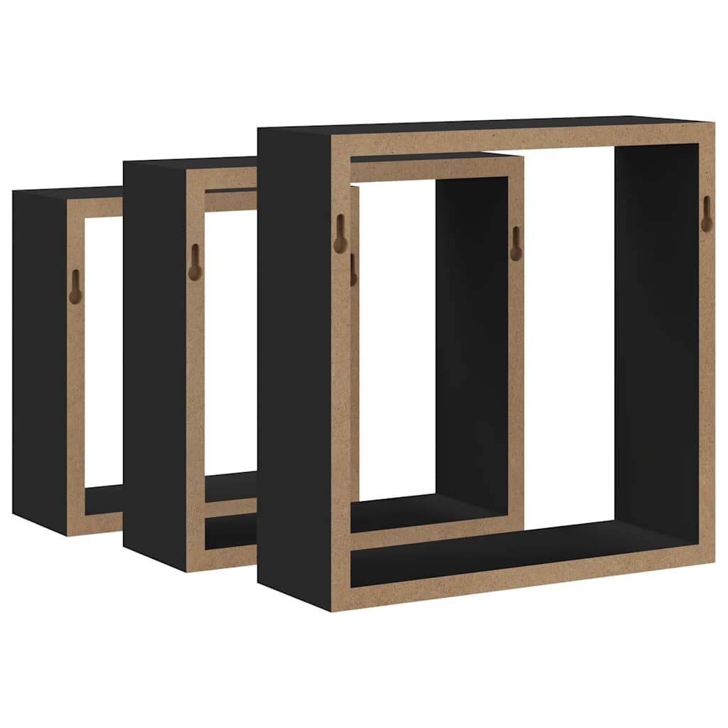 Wall Cube Shelf | Set of 3 | Black | MDF | Large, Medium, Small