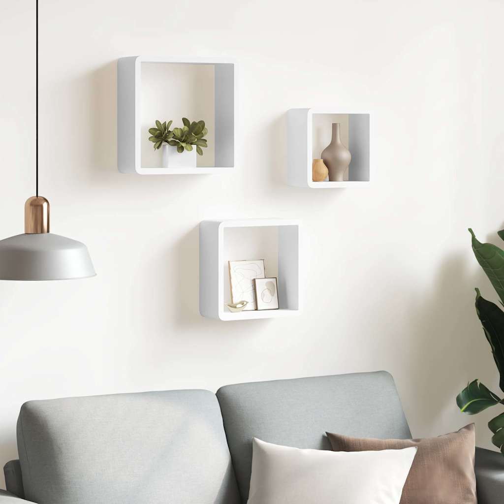 323952 vidaXL Wall Cube Shelves 3 pcs White MDF
