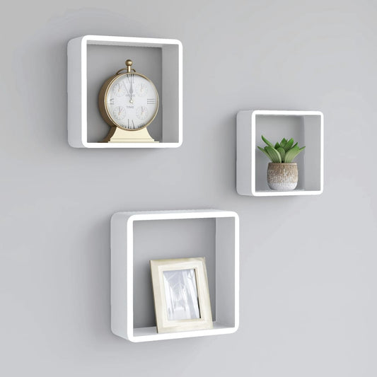 vidaXL Wall Cube Shelves 3 pcs White MDF