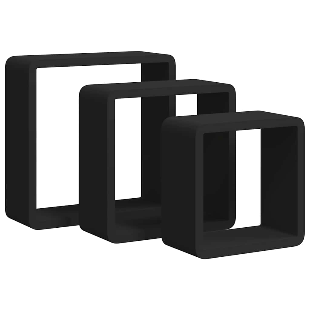 323953 vidaXL Wall Cube Shelves 3 pcs Black MDF