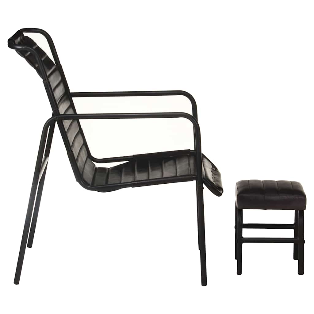 Relaxing Armchair with a Footrest Black Real Leather