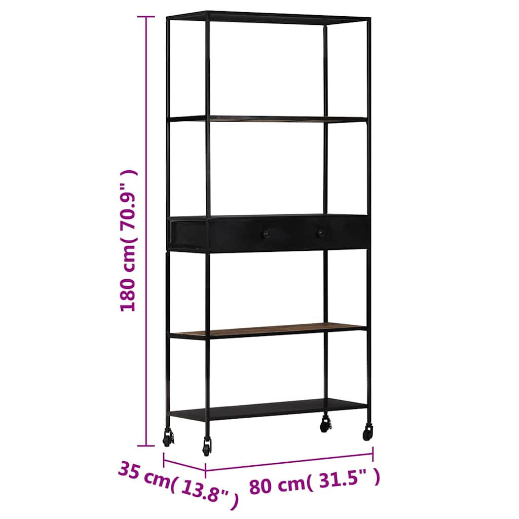 Book Cabinet 80x35x180 cm Rough Mango Wood & Iron