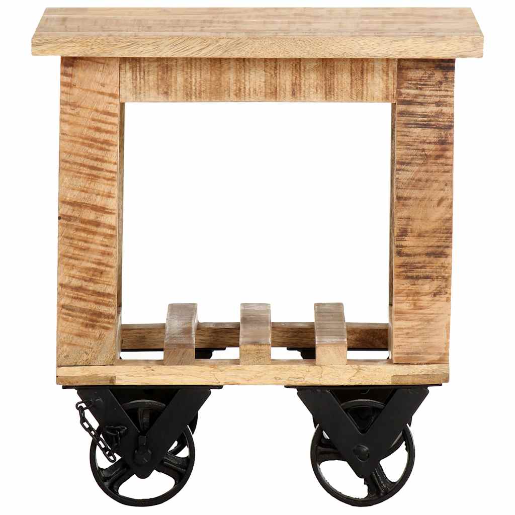 320936 vidaXL Side Table with Wheels 40x40x42 cm Rough Mango Wood