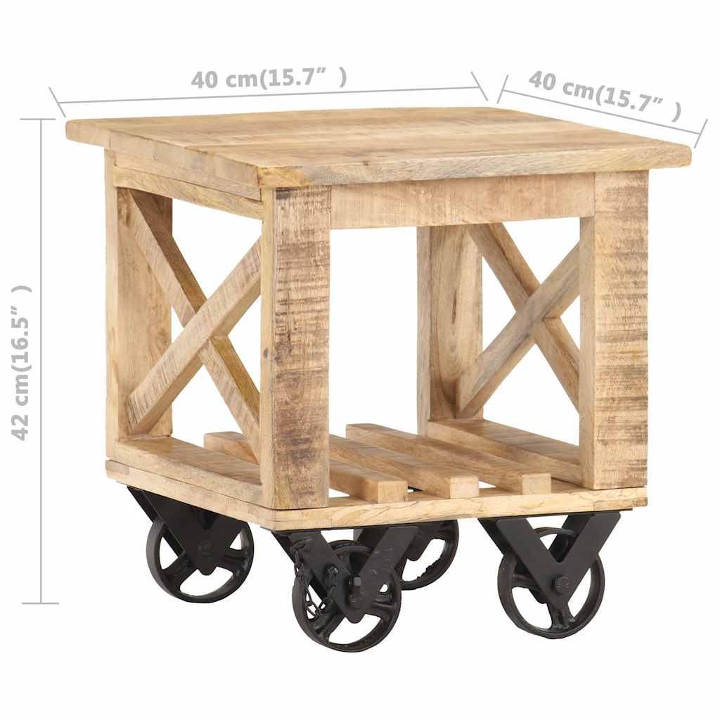 320936 vidaXL Side Table with Wheels 40x40x42 cm Rough Mango Wood