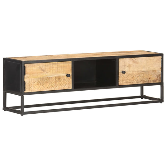 vidaXL TV Cabinet with Carved Door 130x30x40 cm Rough Mango Wood