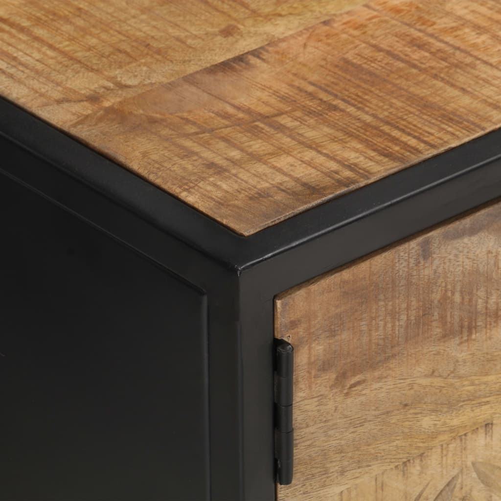 320943 vidaXL TV Cabinet with Carved Door 130x30x40 cm Rough Mango Wood