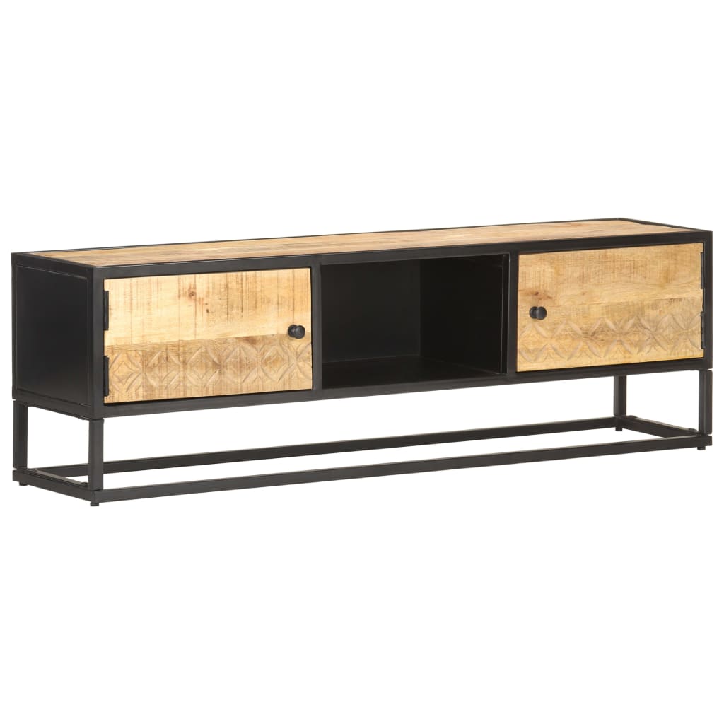 vidaXL TV Cabinet with Carved Door 130x30x40 cm Rough Mango Wood