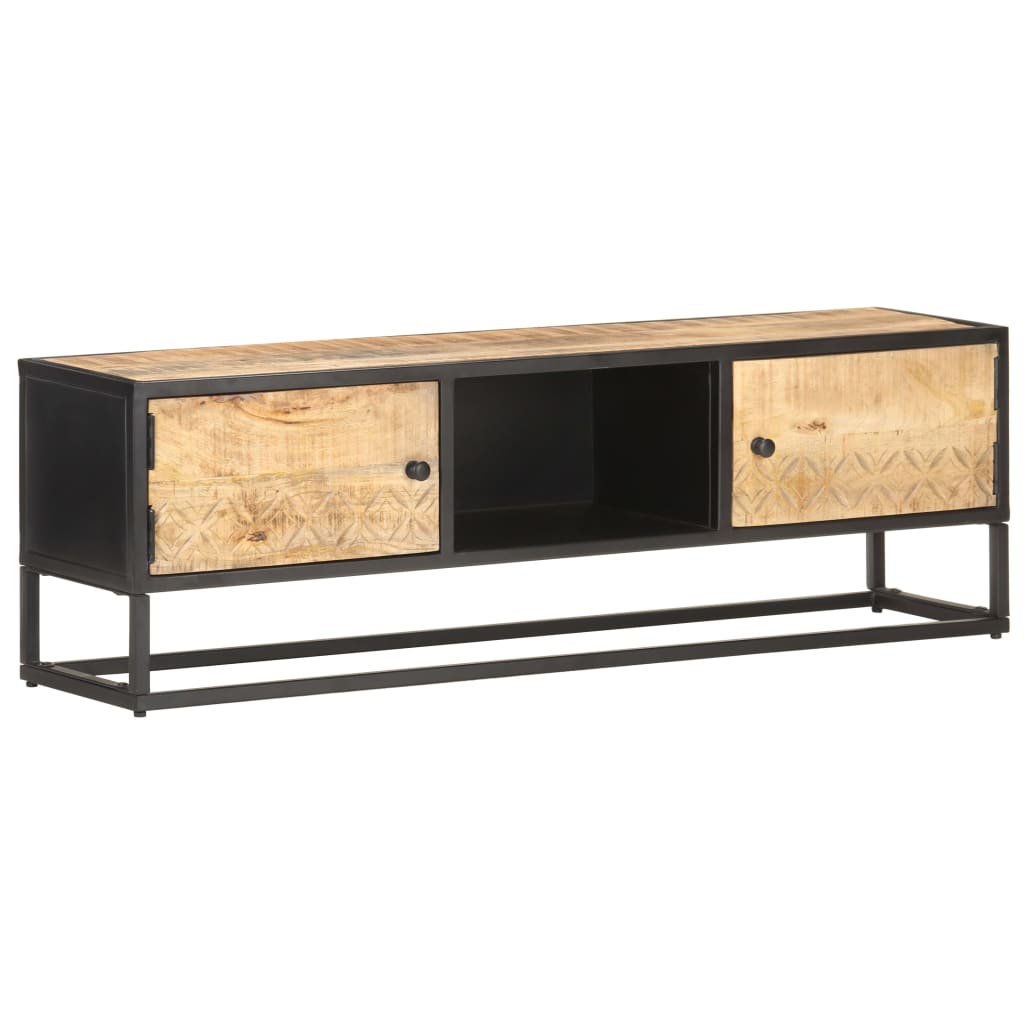 vidaXL TV Cabinet with Carved Door 130x30x40 cm Rough Mango Wood