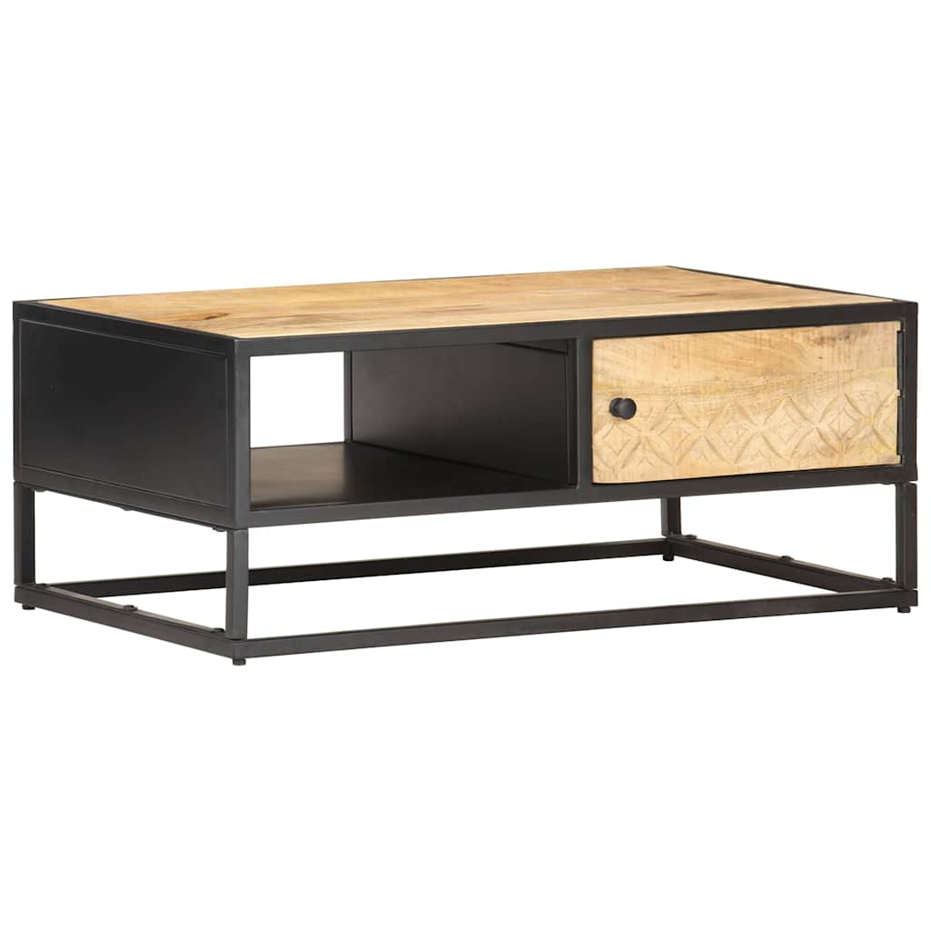 320946 vidaXL Coffee Table with Carved Door 90x55x36 cm Rough Mango Wood