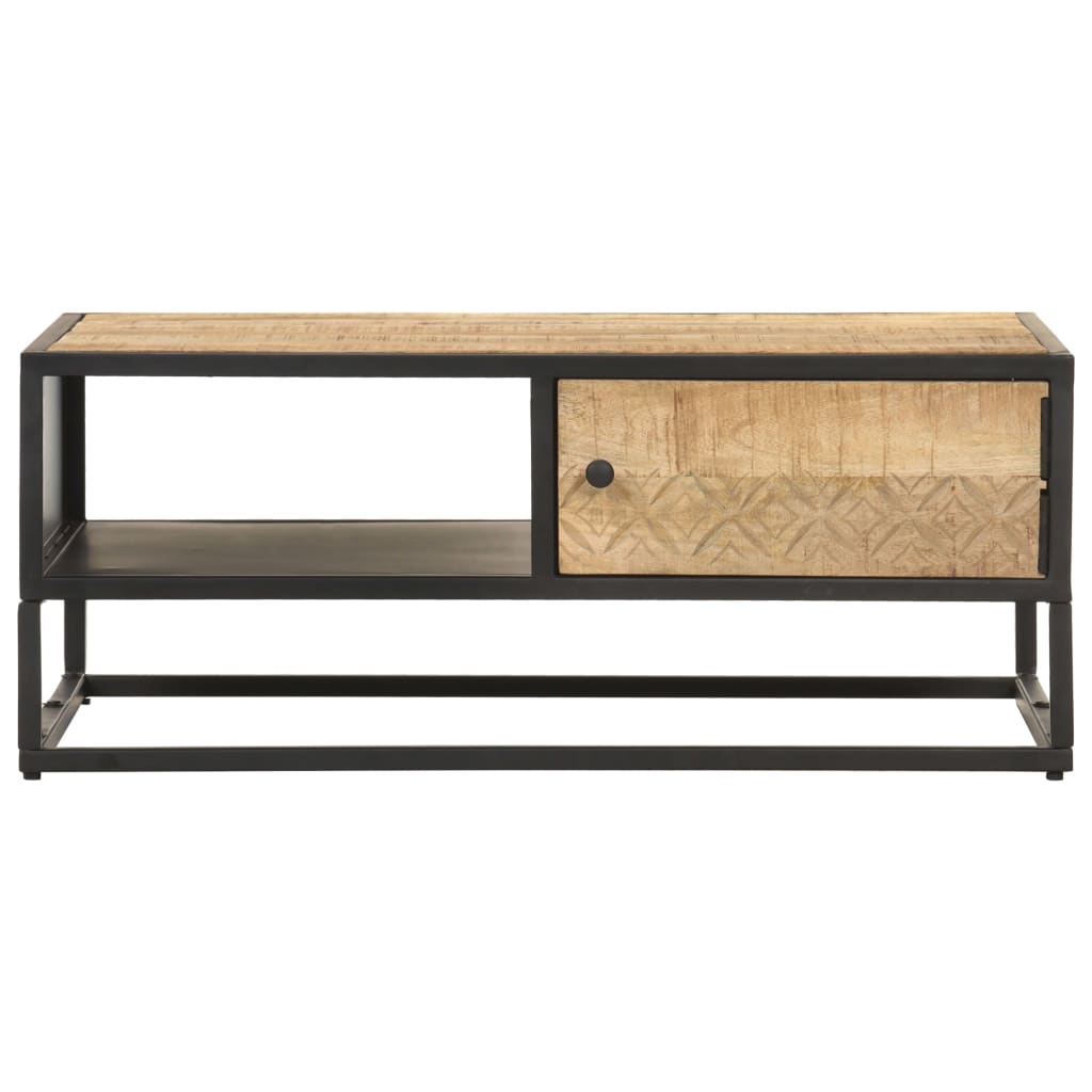 320946 vidaXL Coffee Table with Carved Door 90x55x36 cm Rough Mango Wood