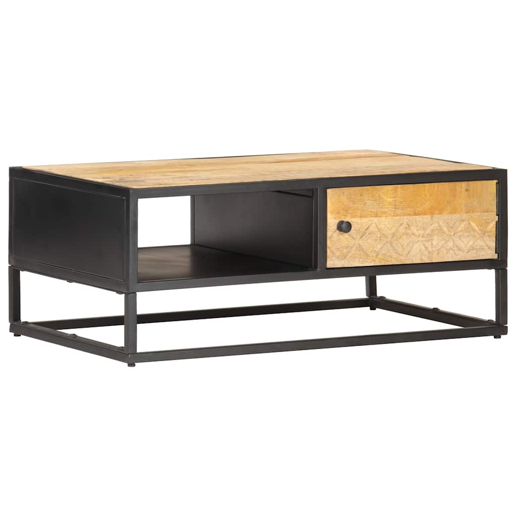 320946 vidaXL Coffee Table with Carved Door 90x55x36 cm Rough Mango Wood
