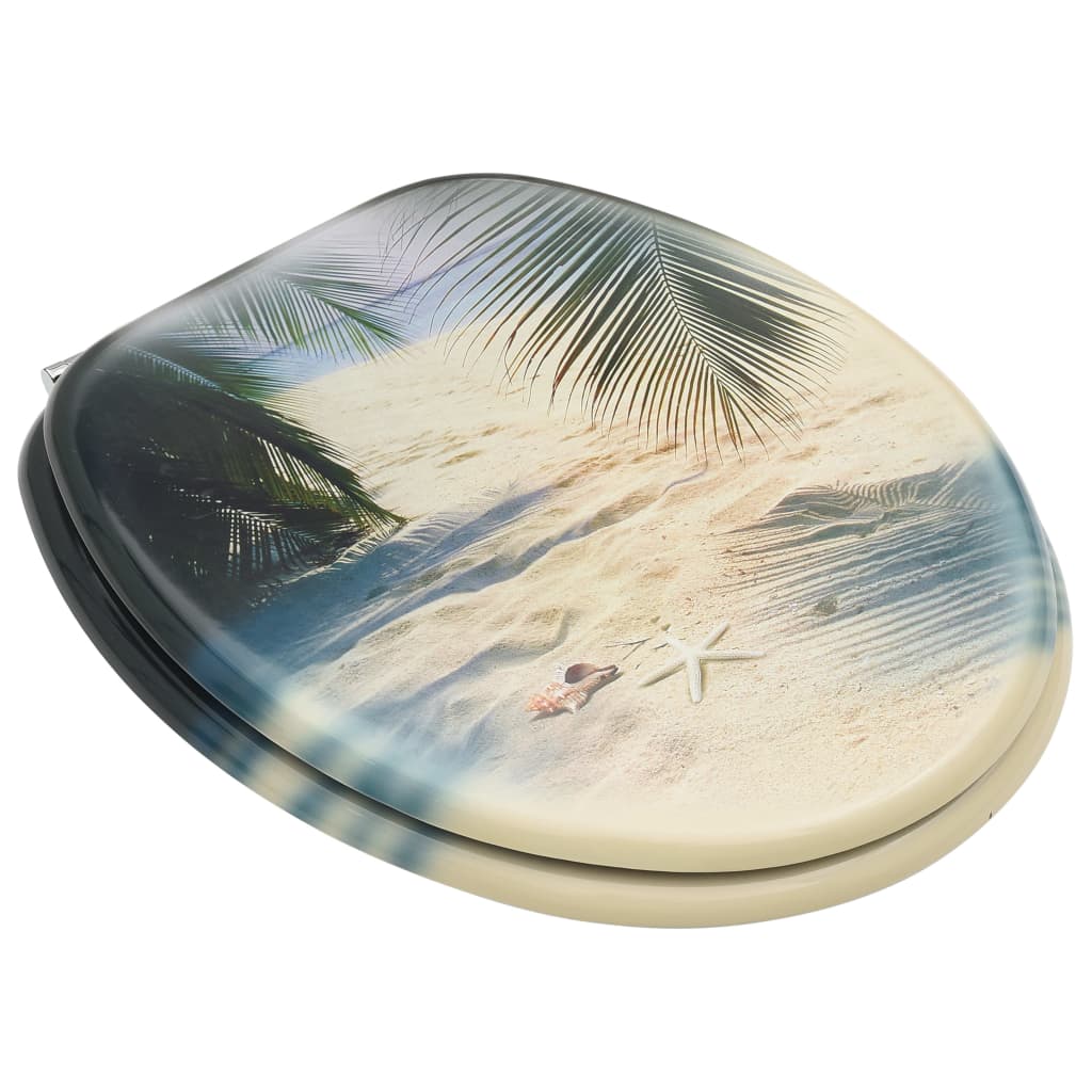 vidaXL WC Toilet Seats with Lid 2 pcs MDF Beach Design