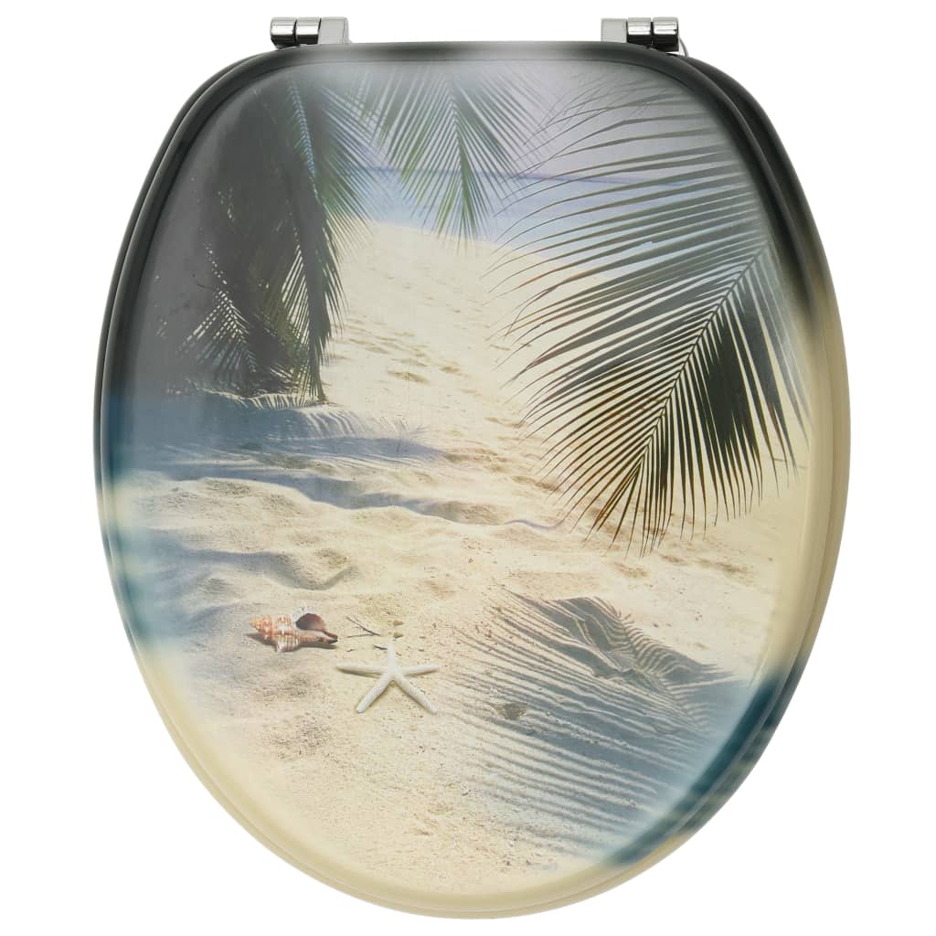 vidaXL WC Toilet Seats with Lid 2 pcs MDF Beach Design