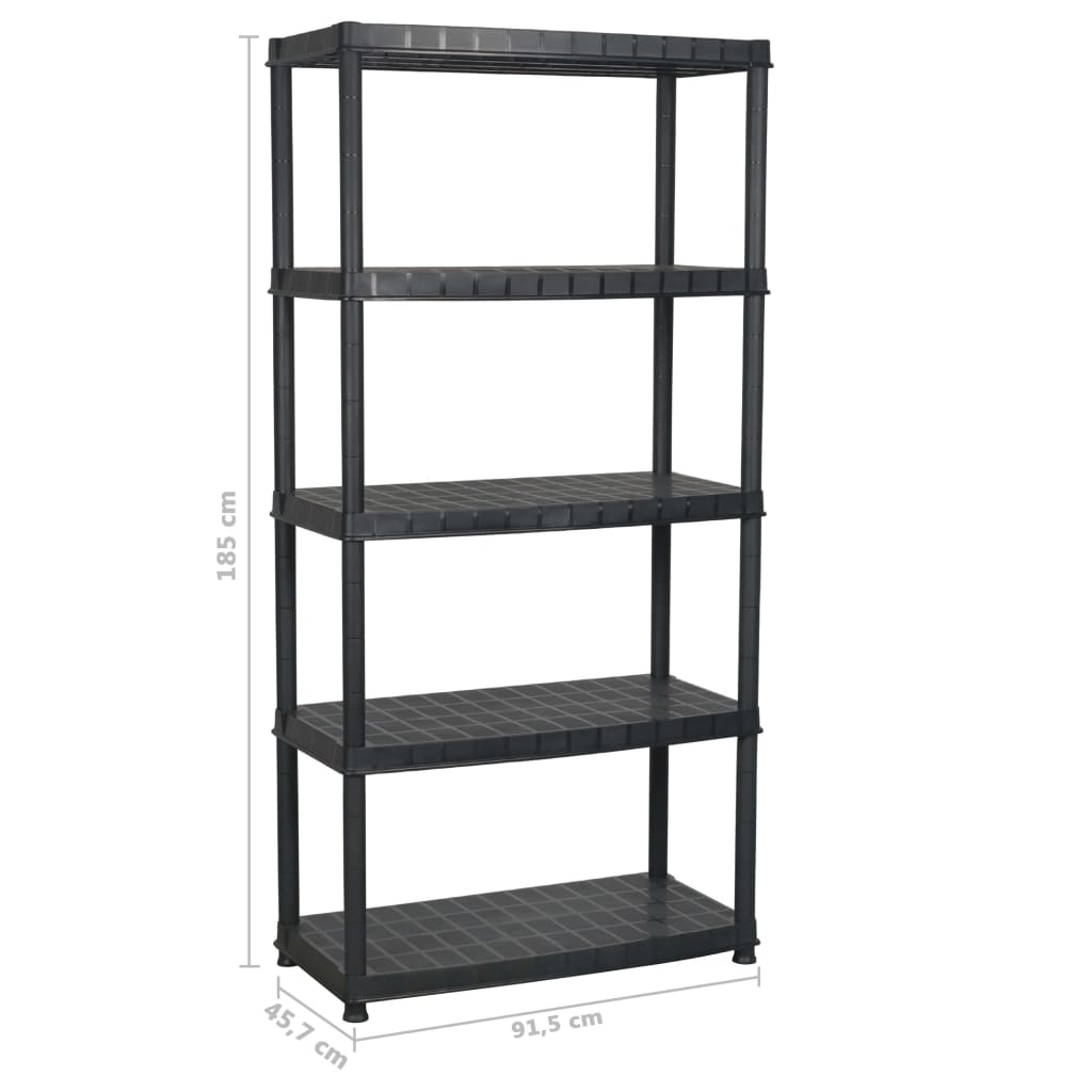 vidaXL Storage Shelf 5-Tier Black 91.5x45.7x185 cm Plastic