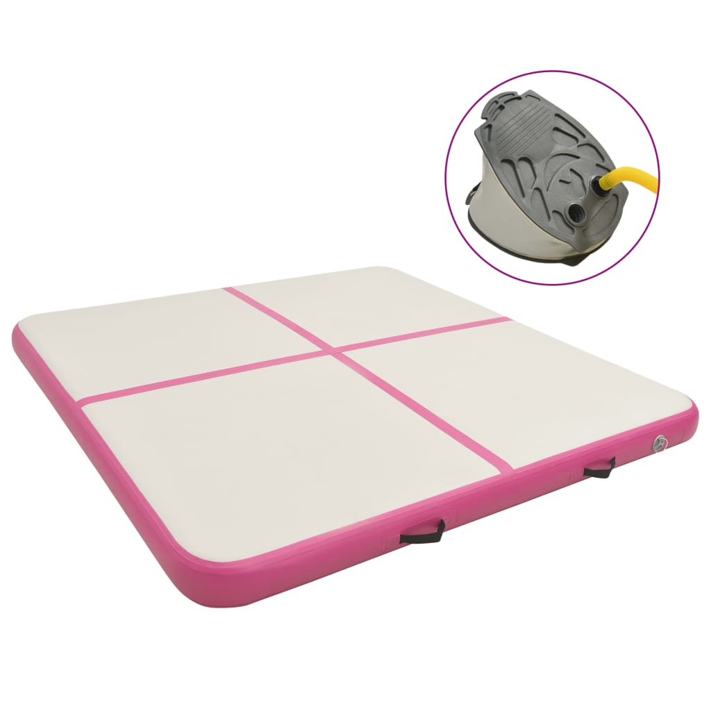 vidaXL Inflatable Gymnastics Mat with Pump 200x200x20 cm PVC Pink