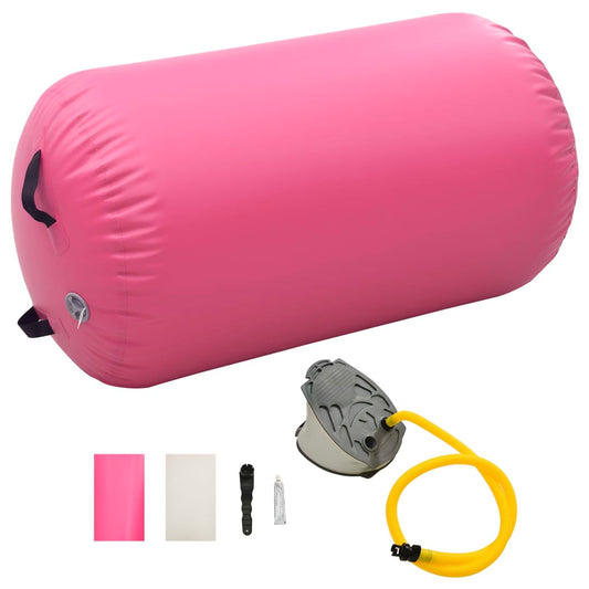 vidaXL Inflatable Gymnastic Roll with Pump 100x60 cm PVC Pink