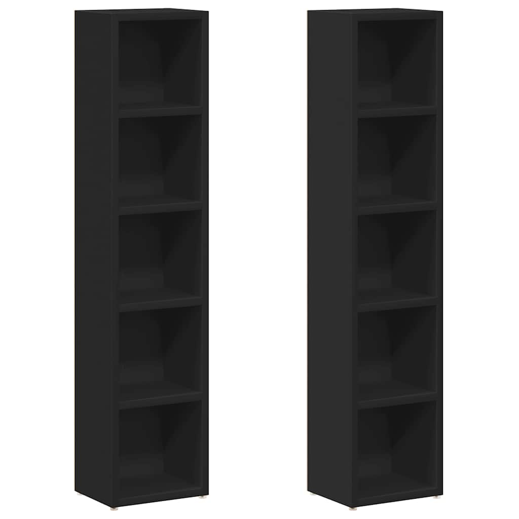 vidaXL CD Cabinets 2 pcs Black 21x16x93.5 cm Engineered Wood