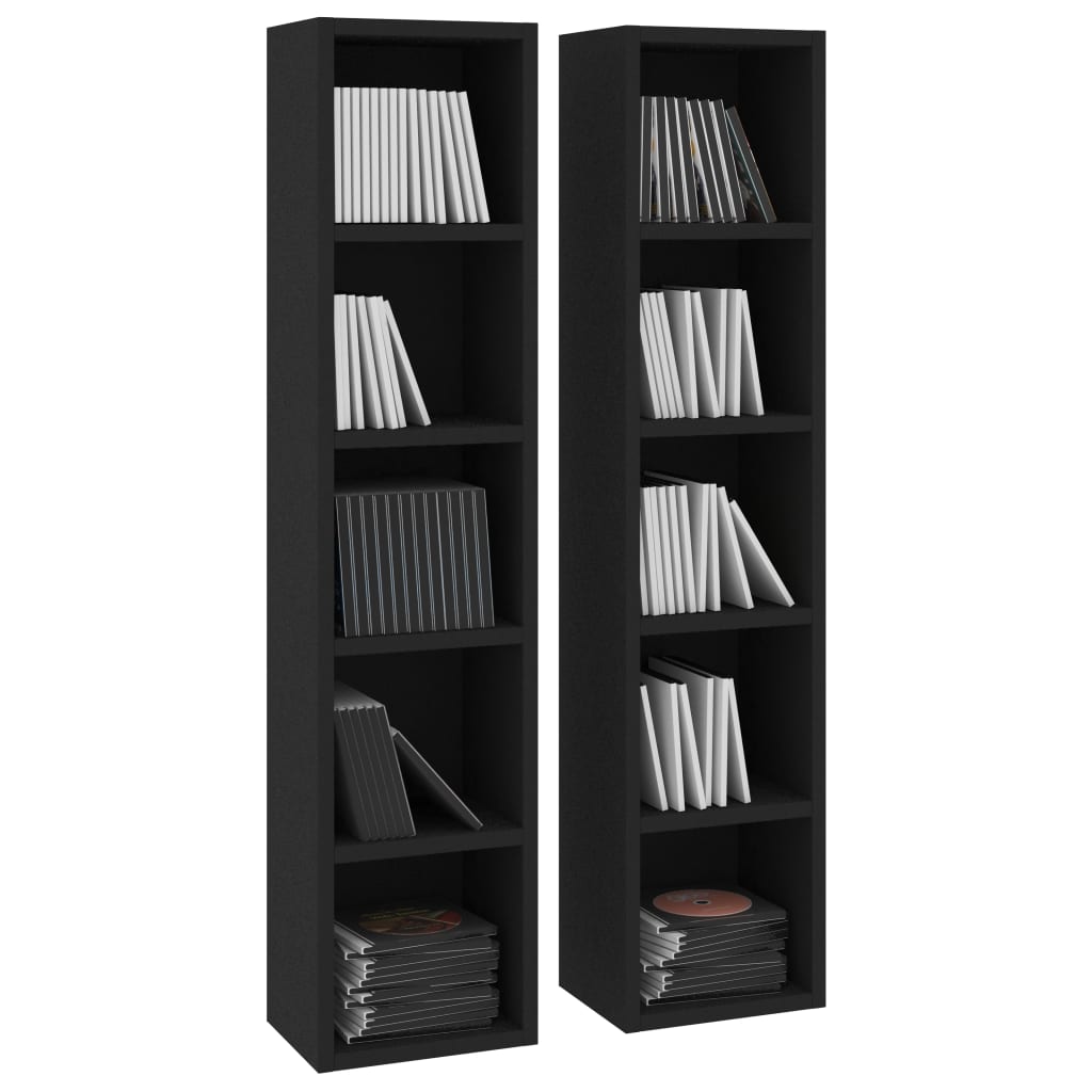 vidaXL CD Cabinets 2 pcs Black 21x16x93.5 cm Engineered Wood