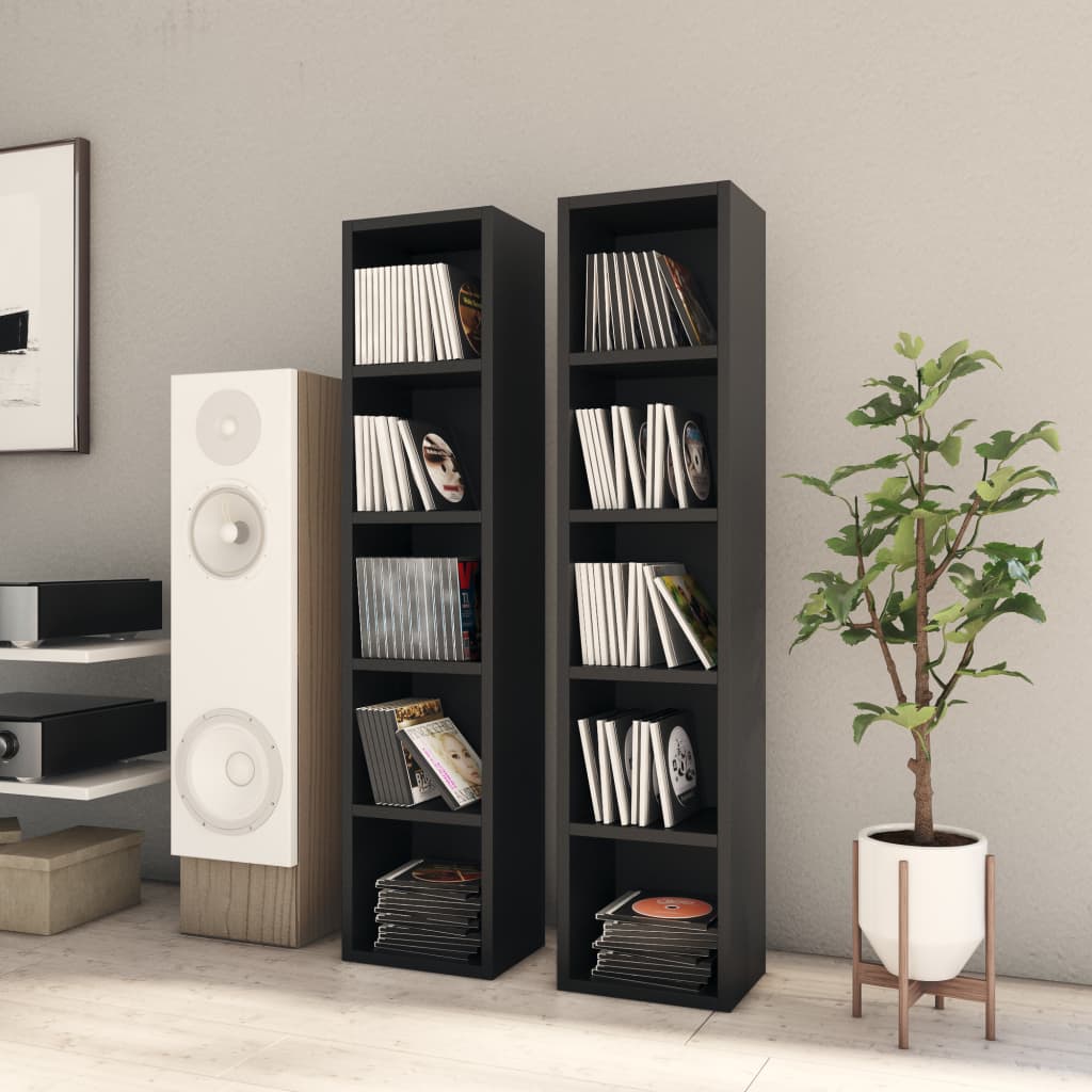 vidaXL CD Cabinets 2 pcs Black 21x16x93.5 cm Engineered Wood