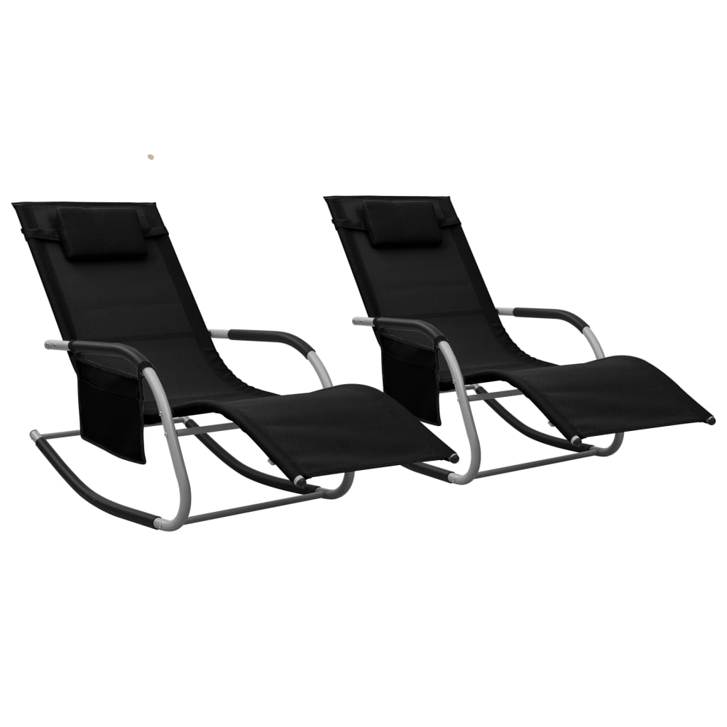 Sun Lounger | Set of 2 | Black and Grey | Textilene | Standard