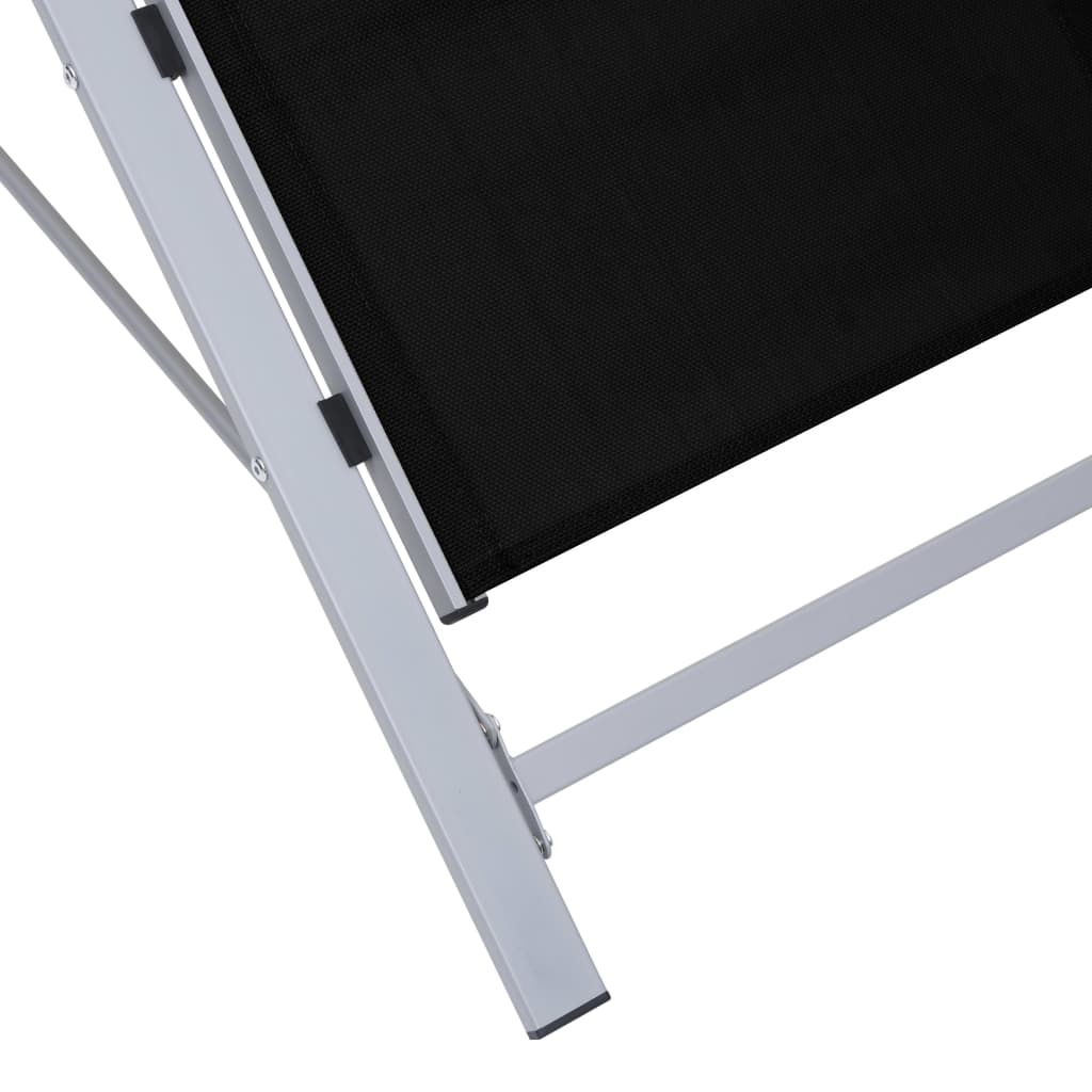 Sun Lounger | Black, Silver | Aluminium, Textilene, Steel, Tempered Glass