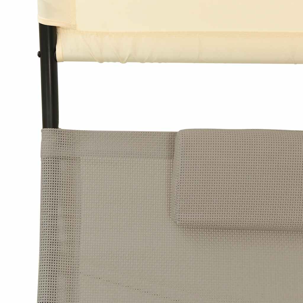 Double Sun Lounger with Canopy Textilene Taupe and Cream