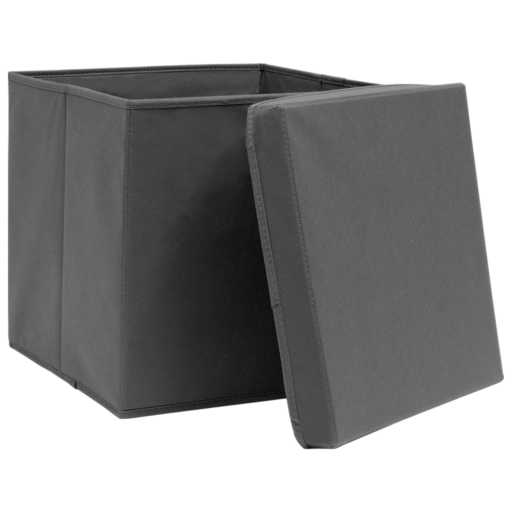 vidaXL Storage Boxes with Covers 10 pcs 28x28x28 cm Grey