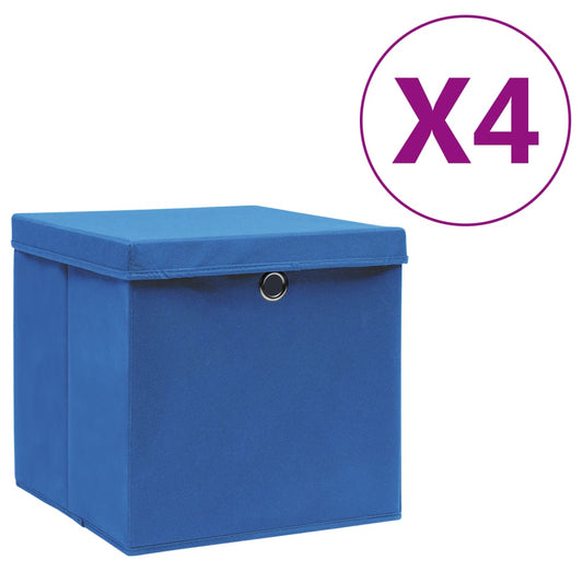 Storage Boxes with Covers 4 pcs 28x28x28 cm Blue