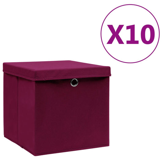 Storage Boxes with Covers 10 pcs 28x28x28 cm Dark Red