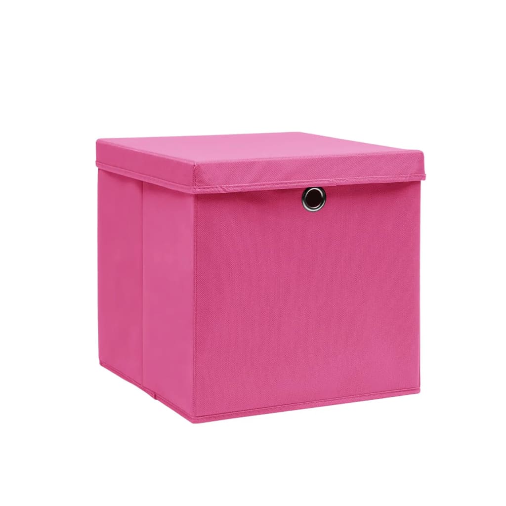 vidaXL Storage Boxes with Covers 10 pcs 28x28x28 cm Pink