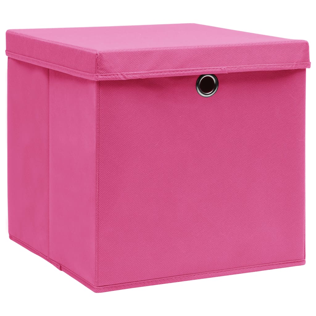 vidaXL Storage Boxes with Covers 10 pcs 28x28x28 cm Pink