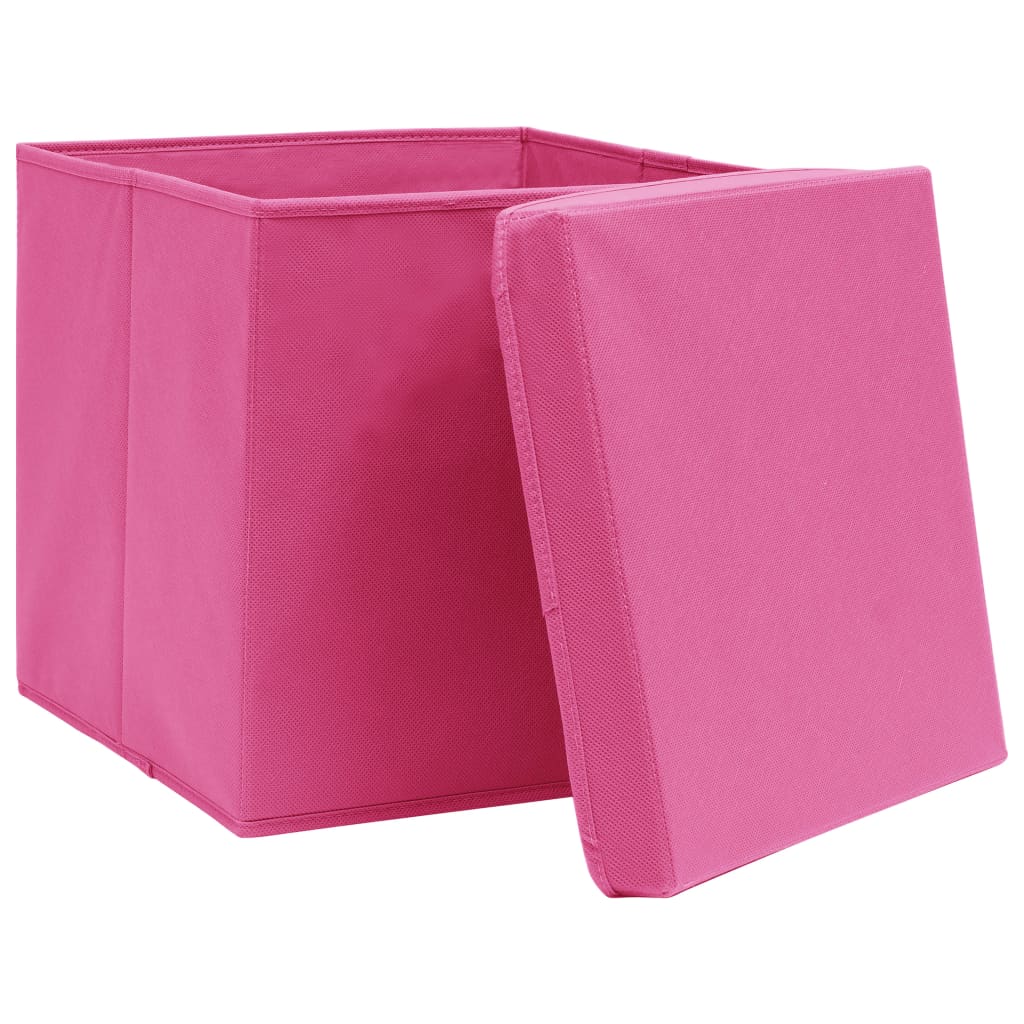 vidaXL Storage Boxes with Covers 10 pcs 28x28x28 cm Pink