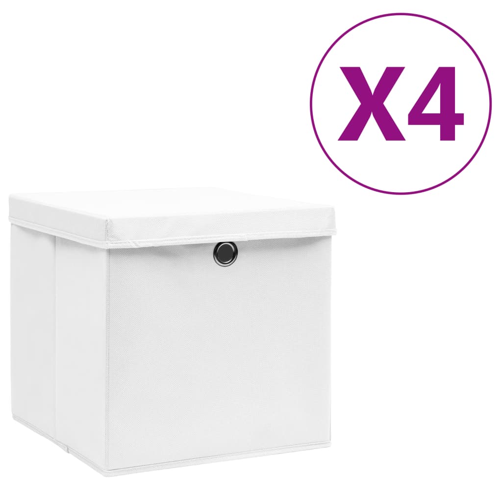 vidaXL Storage Boxes with Covers 4 pcs 28x28x28 cm White