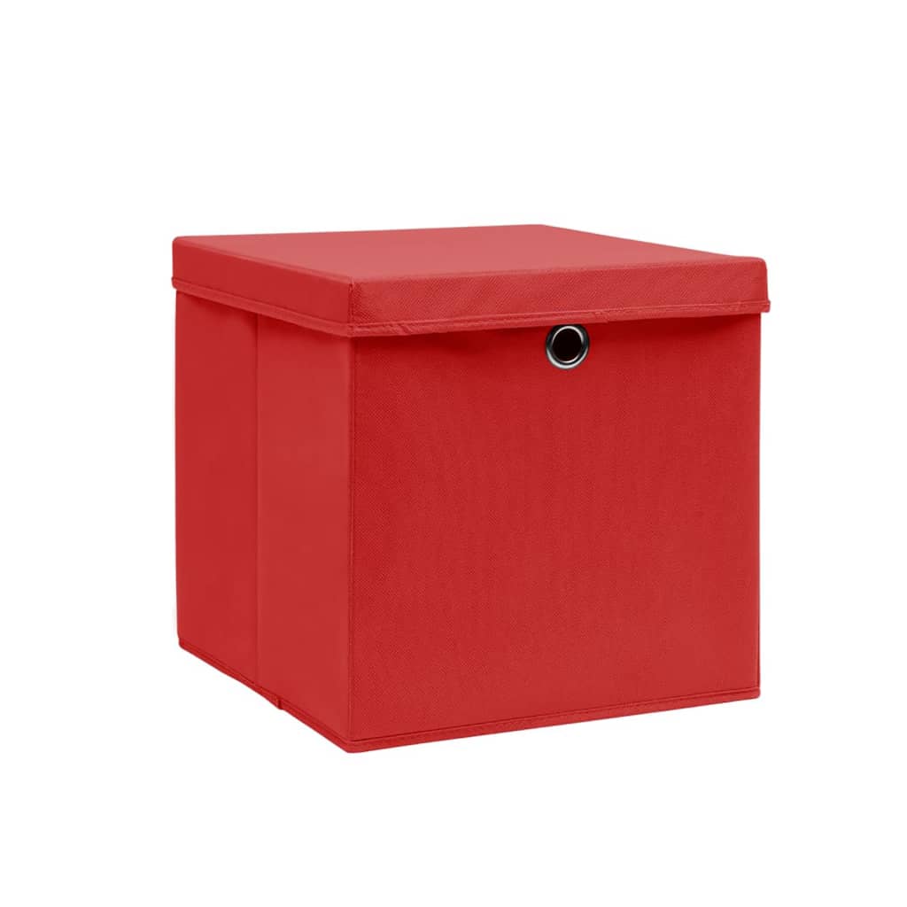 Storage Boxes with Covers 10 pcs 28x28x28 cm Red