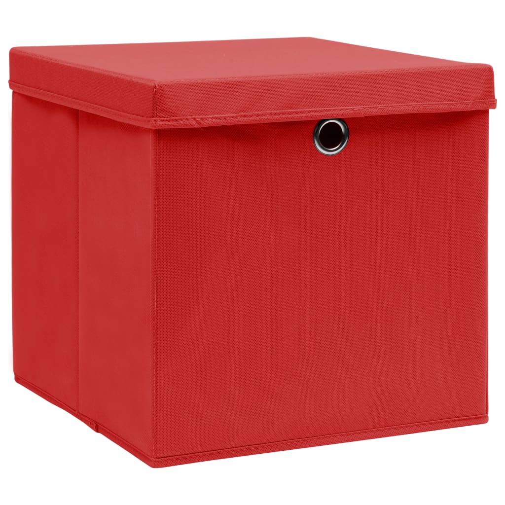 Storage Boxes with Covers 10 pcs 28x28x28 cm Red